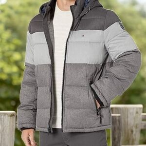 Tommy Hilfiger Men's Gray Colorblock Quilted Puffer Jacket